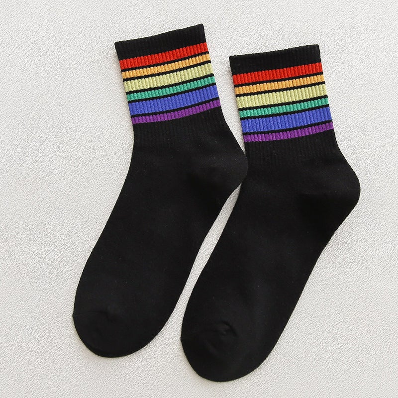 Colorful Rainbow Shark Pants Sporty Socks In Black  - Image 1