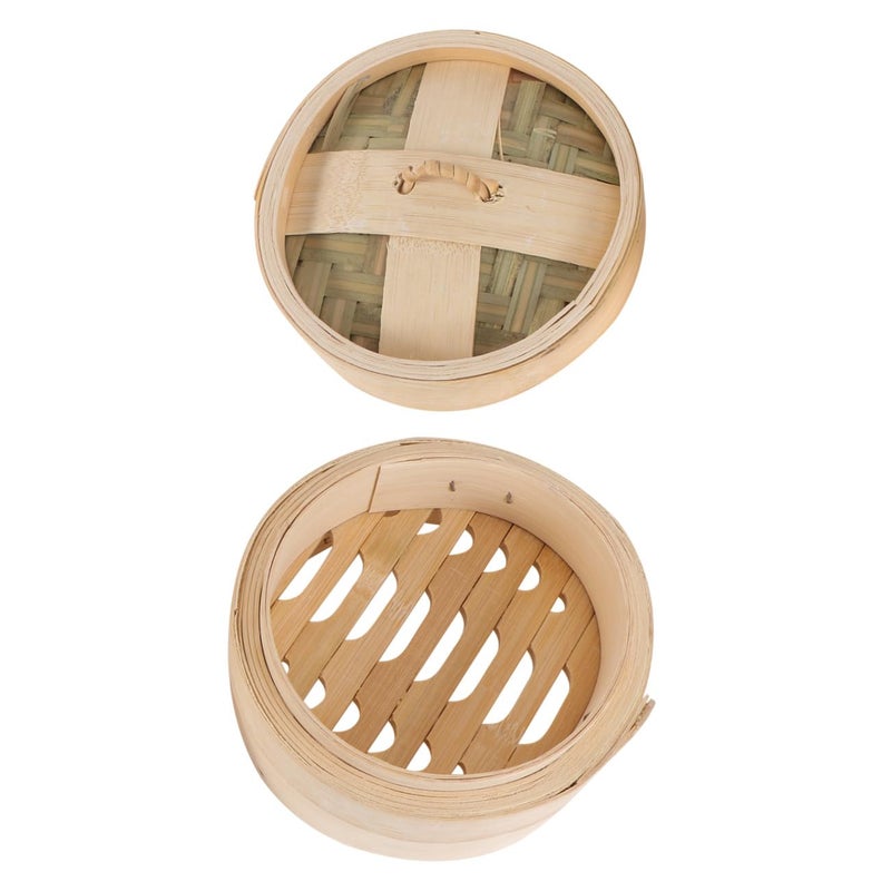Medium 13Cm Natural Bamboo Steamer Basket Set With Lid For Dim Sum Dumplings Vegetables - Image 2