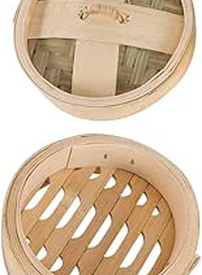 Medium 13Cm Natural Bamboo Steamer Basket Set With Lid For Dim Sum Dumplings Vegetables - Image 1