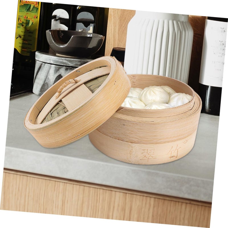Medium 13Cm Natural Bamboo Steamer Basket Set With Lid For Dim Sum Dumplings Vegetables - Image 5