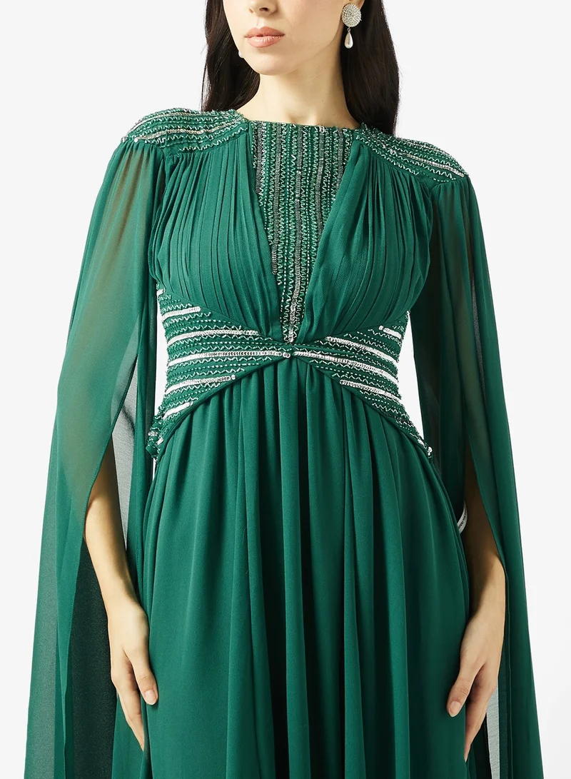 Amelia Rose  Crew Neck Cape Sleeve Maxi Dress for Women | Best Price UAE