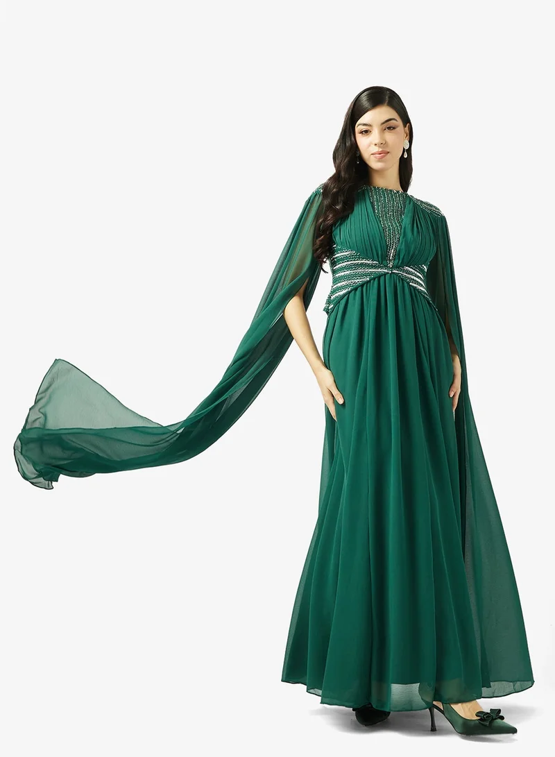 Amelia Rose  Crew Neck Cape Sleeve Maxi Dress for Women | Best Price UAE