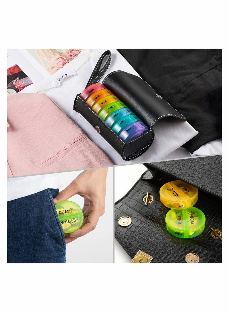 Weekly Pill Organizer 2 Times a Day, AM PM Pill Box with PU Case Portable for Travel Supplement, Small Tablet Boxes 7 Day, Round Dosette Box for Week, Daily Organizer for Vitamin Fish Oil - Image 2