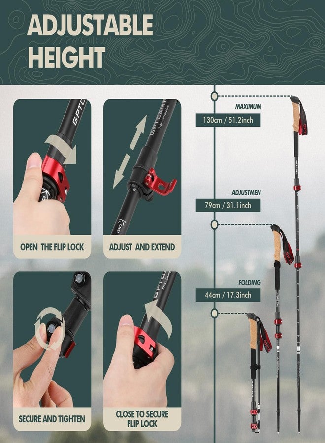 GPTCAMP Walking Sticks,Trekking Poles Collapsible Hiking Poles,Lightweight Folding Travel Walking Sticks for Men Women,2pc Adjustable Hiking Sticks with EVA Foam Grips for Backpacking,Red - Image 3