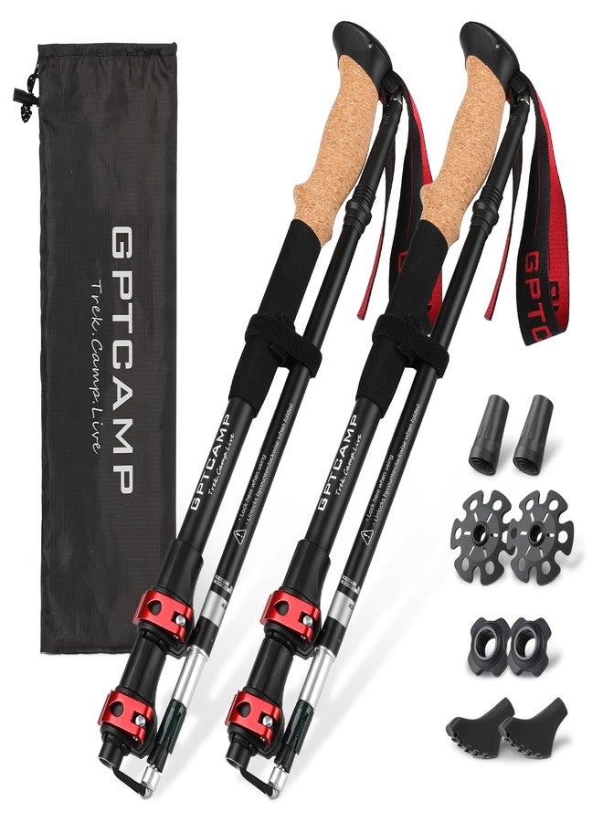 GPTCAMP Walking Sticks,Trekking Poles Collapsible Hiking Poles,Lightweight Folding Travel Walking Sticks for Men Women,2pc Adjustable Hiking Sticks with EVA Foam Grips for Backpacking,Red - Image 1