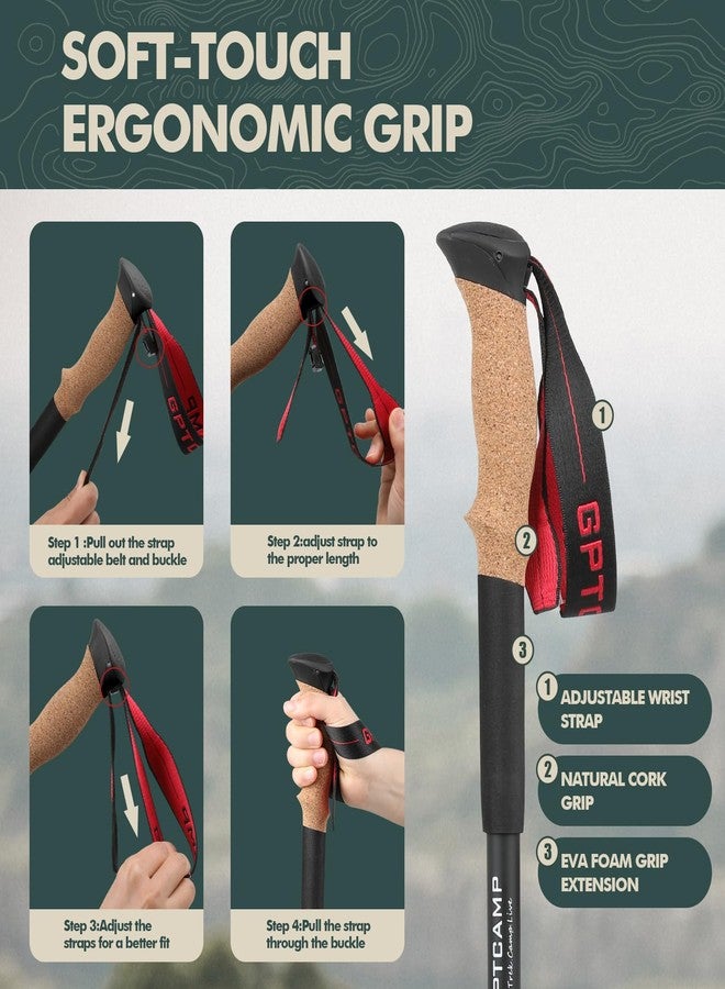 GPTCAMP Walking Sticks,Trekking Poles Collapsible Hiking Poles,Lightweight Folding Travel Walking Sticks for Men Women,2pc Adjustable Hiking Sticks with EVA Foam Grips for Backpacking,Red - Image 5