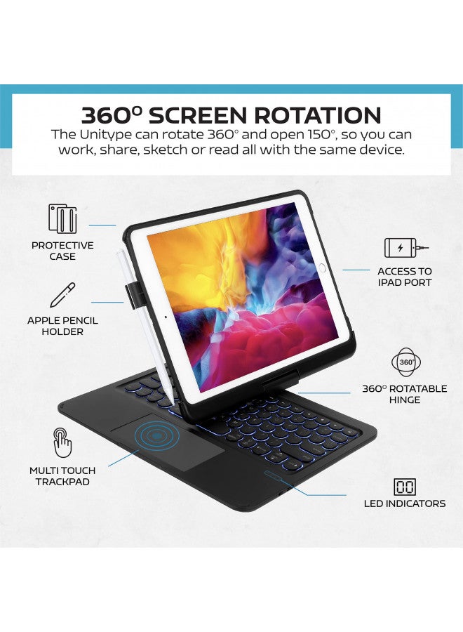 Mobee غطاء لوحة مفاتيح mobee Unitype لجهاز iPad 2018 (الجيل السادس) - iPad 2017 (الجيل الخامس) - iPad Pro 9.7 - iPad Air 2 و 1 - رقيق وخفيف - قابل للدوران 360 درجة - مضاء من الخلف 7 ألوان - غطاء iPad مع لوحة مفاتيح (9.7، أسود) - Image 4
