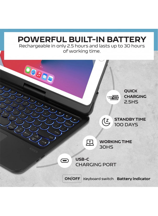 Mobee غطاء لوحة مفاتيح mobee Unitype لجهاز iPad 2018 (الجيل السادس) - iPad 2017 (الجيل الخامس) - iPad Pro 9.7 - iPad Air 2 و 1 - رقيق وخفيف - قابل للدوران 360 درجة - مضاء من الخلف 7 ألوان - غطاء iPad مع لوحة مفاتيح (9.7، أسود) - Image 2