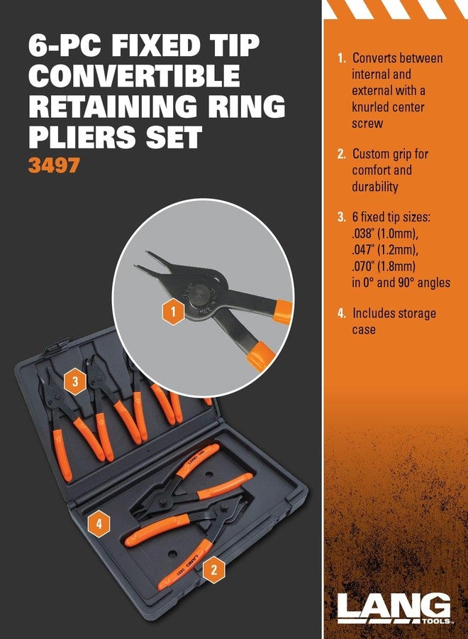 Lang Tools (3497 6-Piece Fixed Tip Combination Internal/External Snap Ring Pliers Set, Black, One Size - Image 5