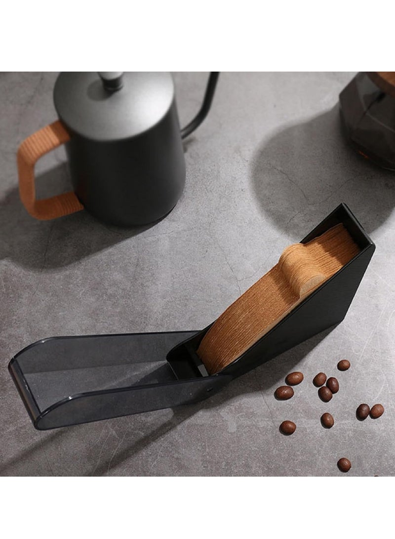 SOLARAE Coffee Filter Paper Holder, Triangle shaped filter box with Dustproof Cover Coffee filter Storage for #1 & #2, V60 & #4 cone-shape fan-shape filters Holder Coffee Bar Accessories decor Black - Image 4