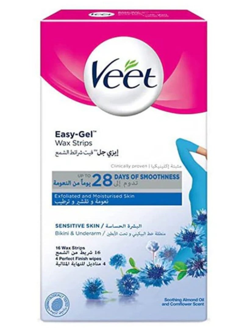 Veet Bikini & Underarm Wax Strips for Sensitive Skin - 16 Strips 