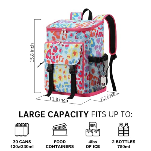 DYSHAYEN Cooler Backpack,Lightweight Backpack Cooler Insulated Leak Proof,30 Cans Soft Cooler Bag for Beach,Camping,Beach,Picnic,Lunch（Multi Leopard） - Image 5