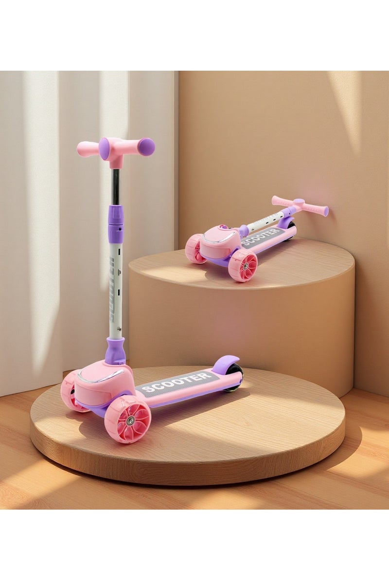 EASY FUTURE Scooters for Kids with Foldable & Height Adjustable Handle Kick Scooter with LED PU Wheels & Rear Brake & Music Kids Scooter for 3 to 8 Years. - Image 1