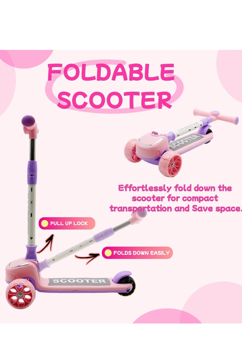 EASY FUTURE Scooters for Kids with Foldable & Height Adjustable Handle Kick Scooter with LED PU Wheels & Rear Brake & Music Kids Scooter for 3 to 8 Years. - Image 2