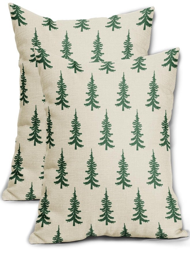Aytipun Christmas Tree Pillow Covers 18x18 Set of 2 Green Xmas Rustic Style Winter Print Decorative Outdoor Pillowcases Farmhouse Vintage Holiday Decorations Throw Cushion Case Decor for Couch Sofa Bed - Image 1