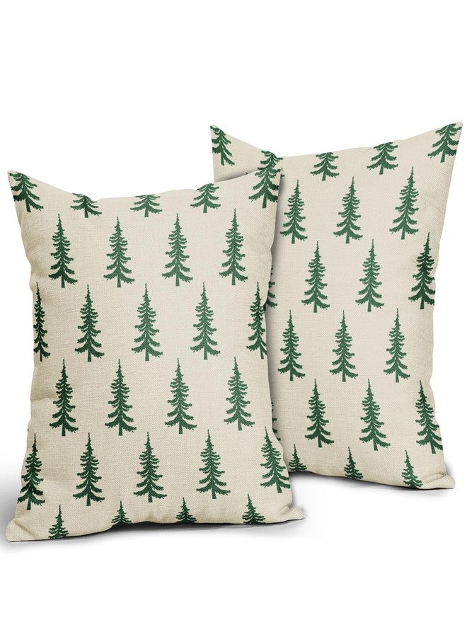 Aytipun Christmas Tree Pillow Covers 18x18 Set of 2 Green Xmas Rustic Style Winter Print Decorative Outdoor Pillowcases Farmhouse Vintage Holiday Decorations Throw Cushion Case Decor for Couch Sofa Bed - Image 2
