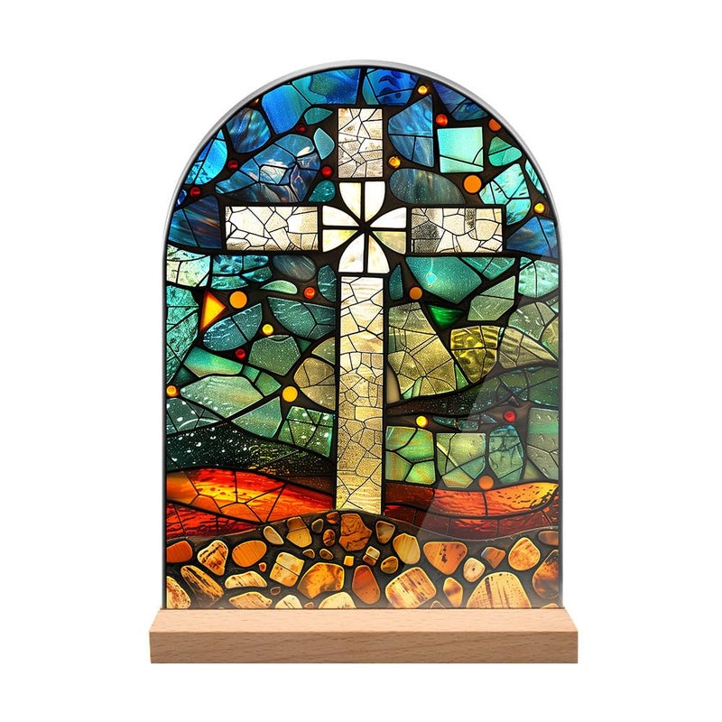KOMI Cross Stand Catholic Ornament Statue Acrylic Desk Sign Tabletop Decor Home Altar Decor Christian Gifts - Image 1