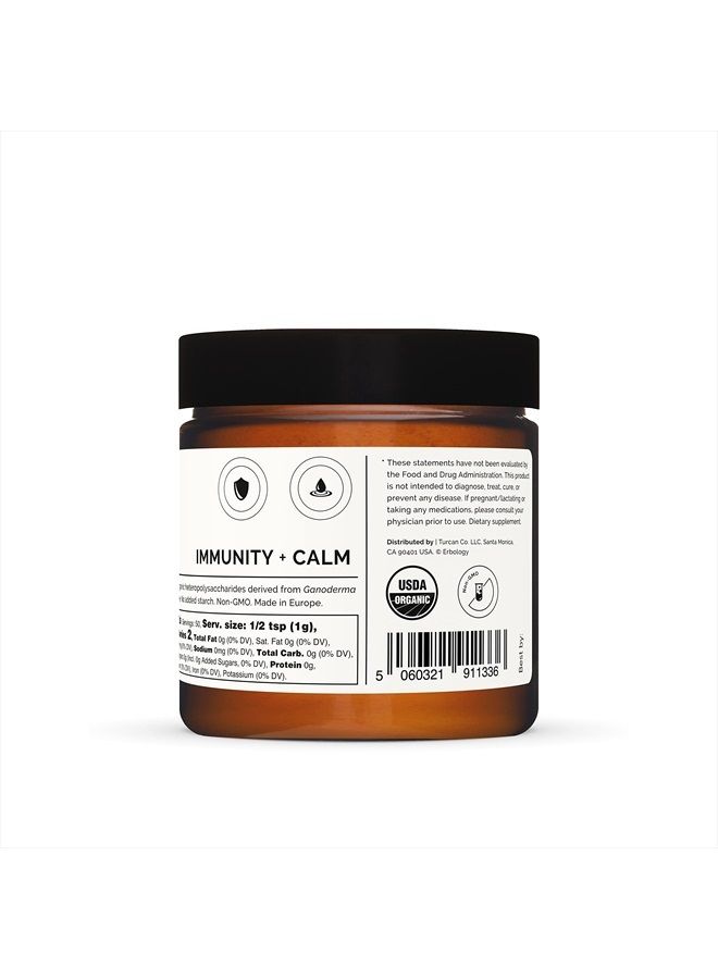 Erbology مسحوق فطر الريشي العضوي 100% - 50 حصة - 21% بيتا-غلوكان - دعم المناعة - غانودرما لوسيدوم - دفعة صغيرة - مزروع بشكل مستدام في أوروبا - نباتي - غير معدل وراثيًا - بدون إضافات - Image 4