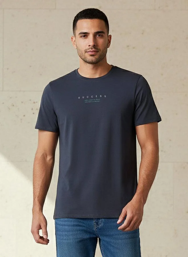 Iconic Iconic Men Slim Fit Round Neck Short Sleeve Slogan Print T-shirt