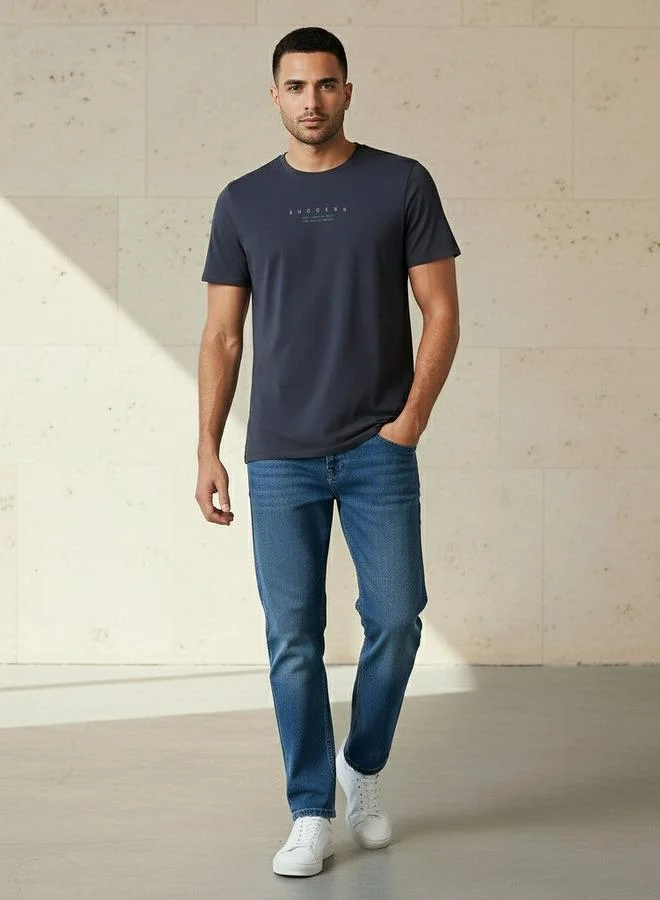 Iconic Iconic Men Slim Fit Round Neck Short Sleeve Slogan Print T-shirt