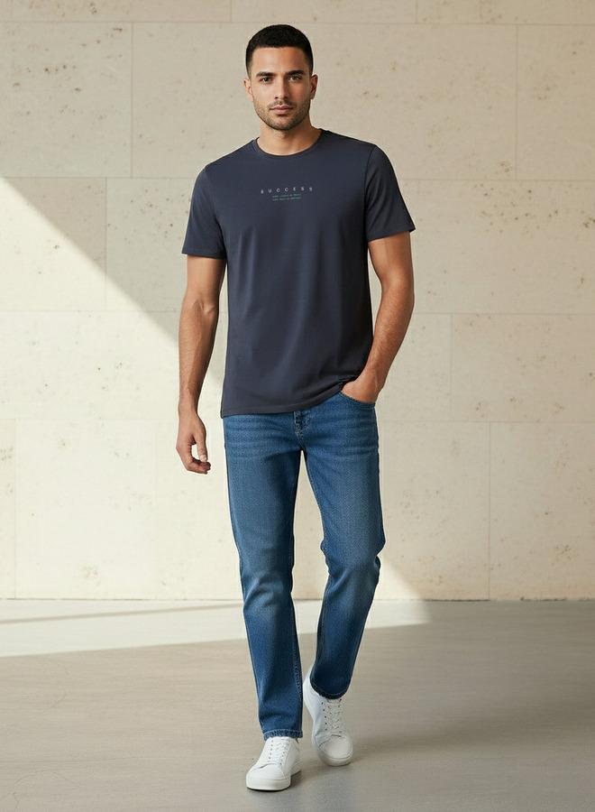 Iconic Men Slim Fit Round Neck Short Sleeve Slogan Print T-shirt - Image 2