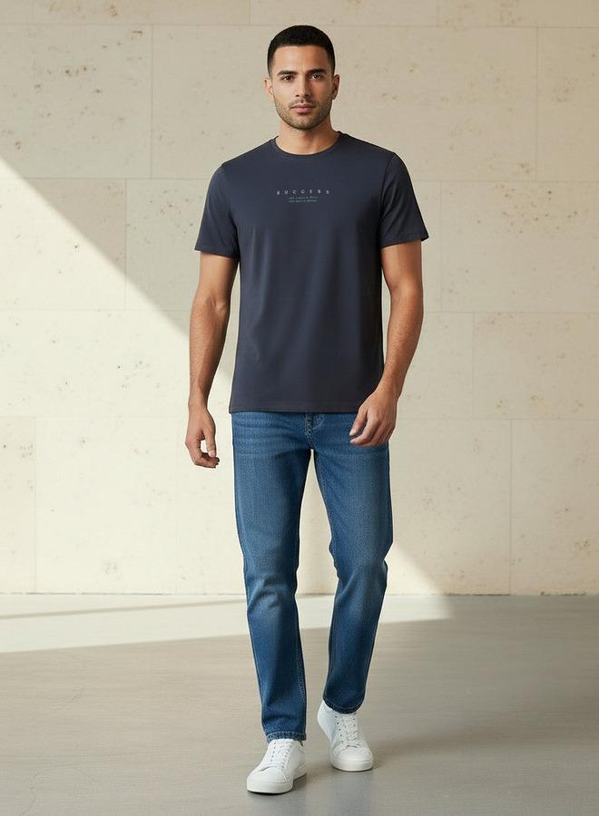 Iconic Men Slim Fit Round Neck Short Sleeve Slogan Print T shirt - Image 5