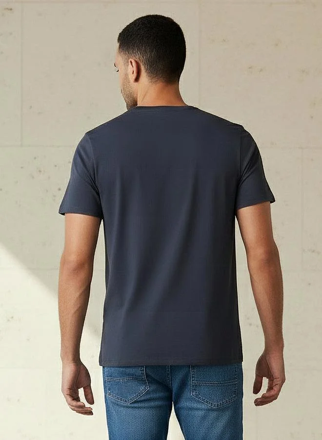 Iconic BLUE Iconic Men Slim Fit Round Neck Short Sleeve Slogan Print T shirt for Men | Best Price UAE