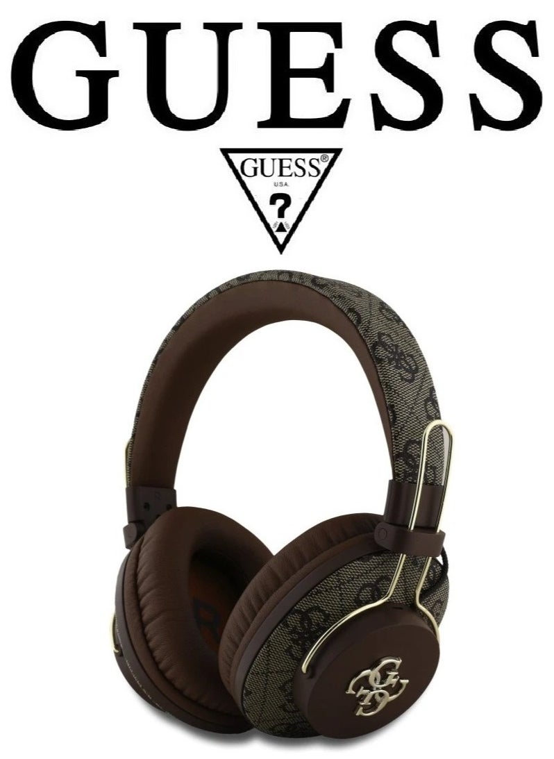CG MOBILE GUESS wireless headphones, Original and Certified French Design, wireless headset with Up to 30H of Playtime, Wireless Bluetooth Headphones with ENC, wireless headphones bluetooth 5.3, headphone bluetooth with Voice Assistant Support, headset wireless with 2H Fast Charging with Type-C Port, IPX4 Waterproof Bluetooth over ear headphones, headset wireless bluetooth with Strong and Clear Sound, Bluetooth headsets with Built-in Microphone for Clear and High-Definition Calls. Brown  - Image 1