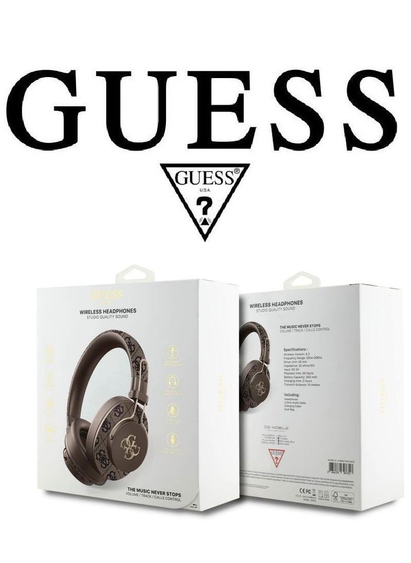 CG MOBILE GUESS wireless headphones, Original and Certified French Design, wireless headset with Up to 30H of Playtime, Wireless Bluetooth Headphones with ENC, wireless headphones bluetooth 5.3, headphone bluetooth with Voice Assistant Support, headset wireless with 2H Fast Charging with Type-C Port, IPX4 Waterproof Bluetooth over ear headphones, headset wireless bluetooth with Strong and Clear Sound, Bluetooth headsets with Built-in Microphone for Clear and High-Definition Calls. Brown  - Image 5