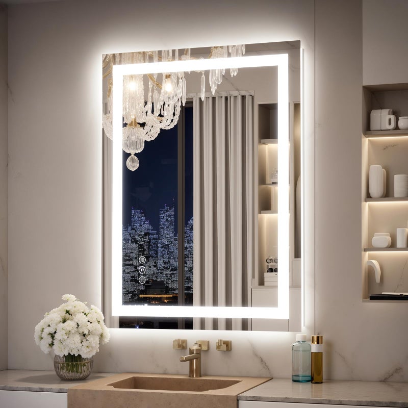 Kosmonia 24x32 LED Bathroom Mirror with Lights â€“ Anti-Fog, Dimmable, Backlit & Front Lit Lighted Vanity Mirror for Wall â€“ Smart Bathroom Mirror with Memory Function, Shatterproof Tempered Glass - Image 1