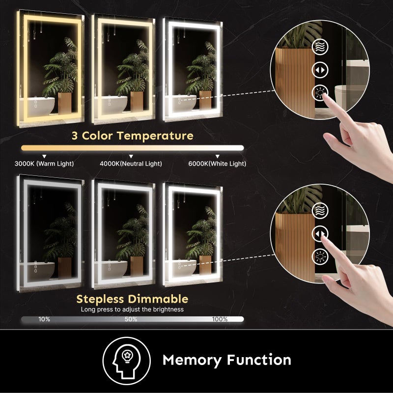 Kosmonia 24x32 LED Bathroom Mirror with Lights â€“ Anti-Fog, Dimmable, Backlit & Front Lit Lighted Vanity Mirror for Wall â€“ Smart Bathroom Mirror with Memory Function, Shatterproof Tempered Glass - Image 4