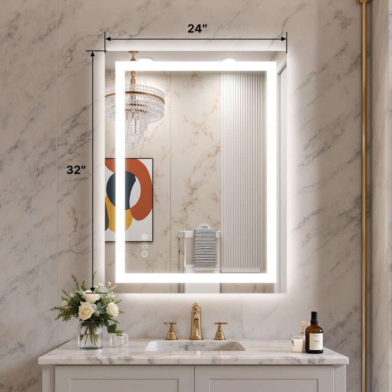 Kosmonia 24x32 LED Bathroom Mirror with Lights â€“ Anti-Fog, Dimmable, Backlit & Front Lit Lighted Vanity Mirror for Wall â€“ Smart Bathroom Mirror with Memory Function, Shatterproof Tempered Glass - Image 2