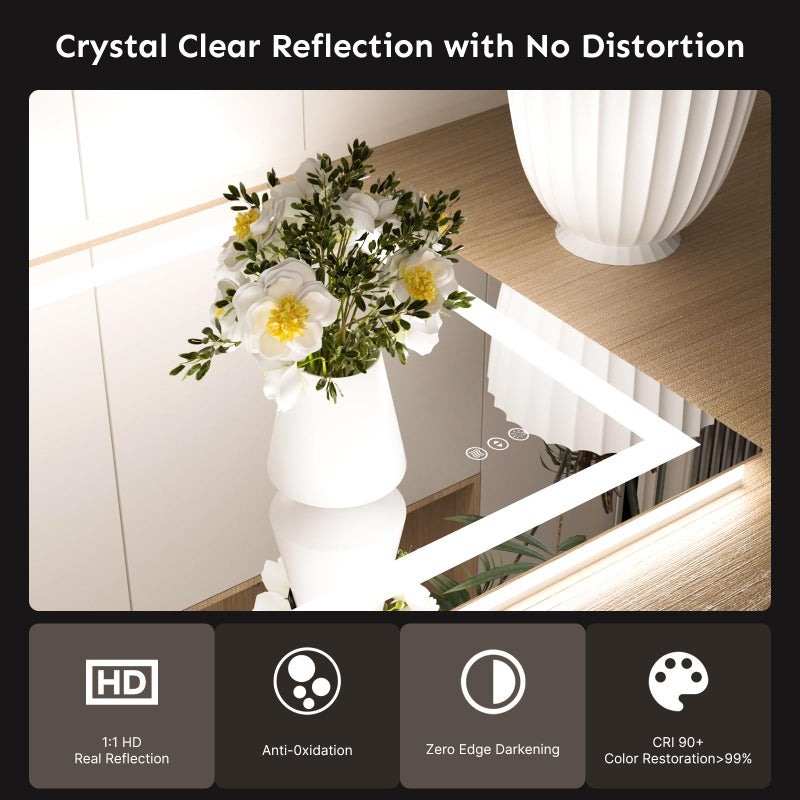 Kosmonia 24x32 LED Bathroom Mirror with Lights â€“ Anti-Fog, Dimmable, Backlit & Front Lit Lighted Vanity Mirror for Wall â€“ Smart Bathroom Mirror with Memory Function, Shatterproof Tempered Glass - Image 5