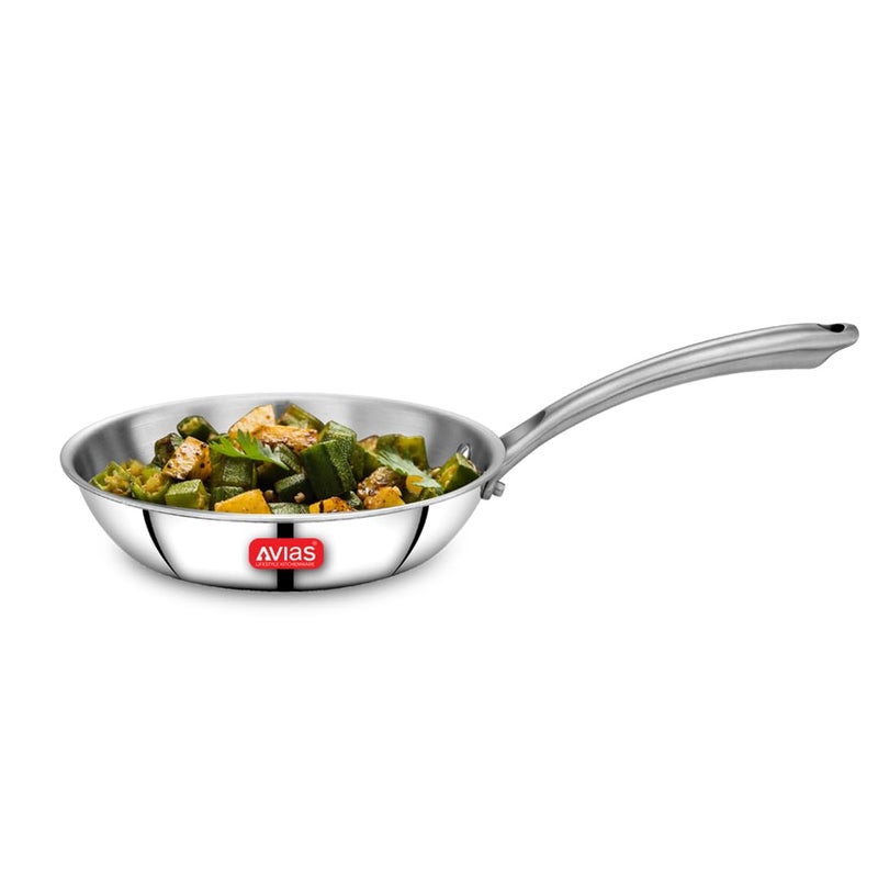 AVIAS Riara Triply Fry Pan | 5 Years Warranty | Stainless Steel Fry Pan, Skillet, Steel Casted Handles, 2.5 Mm Thickness, Triply Stainless Steel Frying Pan, 1.25 Litre, 22cm - Image 1