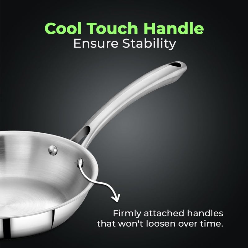 AVIAS Riara Triply Fry Pan | 5 Years Warranty | Stainless Steel Fry Pan, Skillet, Steel Casted Handles, 2.5 Mm Thickness, Triply Stainless Steel Frying Pan, 1.25 Litre, 22cm - Image 5
