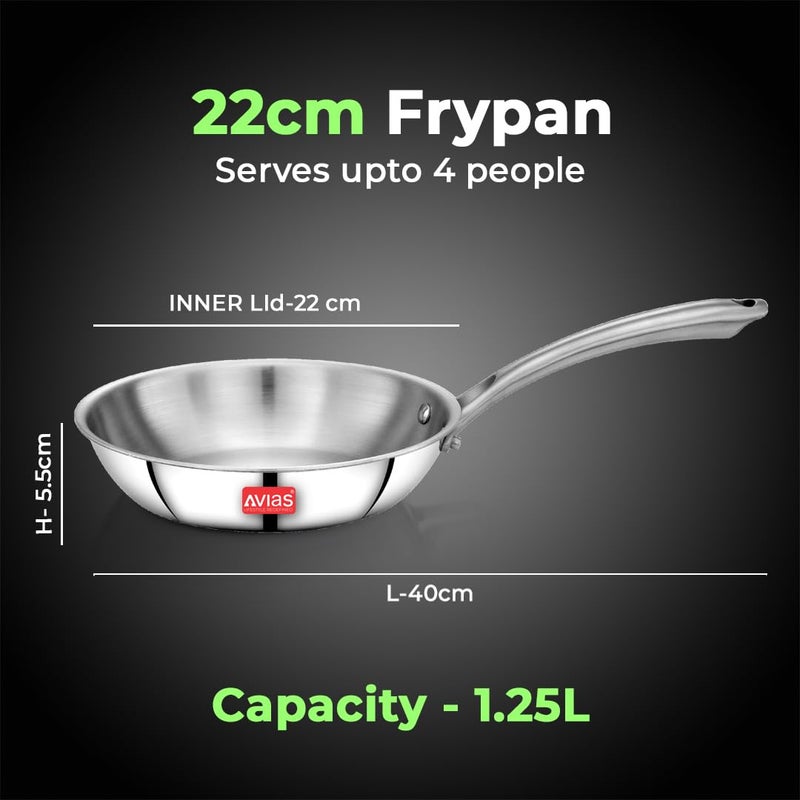 AVIAS Riara Triply Fry Pan | 5 Years Warranty | Stainless Steel Fry Pan, Skillet, Steel Casted Handles, 2.5 Mm Thickness, Triply Stainless Steel Frying Pan, 1.25 Litre, 22cm - Image 4