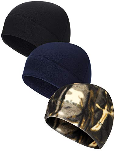 Syhood Winter Warm Skull Cap Soft Fleece Beanie Hat Thick Windproof Watch Cap Skiing Outdoor Warm Colored for Men Women Navy Blue Black CamoOne Size3 Pieces - Image 1