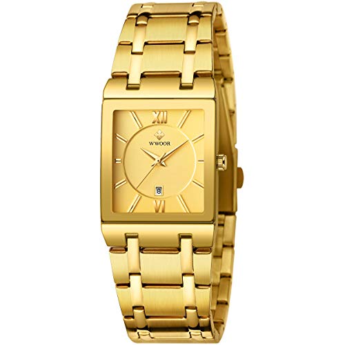 WWOOR Square Watches for Men Stainless Steel Mens Square Watch with Date Original Waterproof Analog Quartz Fashion Business Casual Wristwatch - Image 1