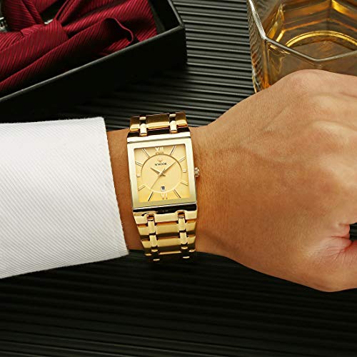 WWOOR Square Watches for Men Stainless Steel Mens Square Watch with Date Original Waterproof Analog Quartz Fashion Business Casual Wristwatch - Image 3