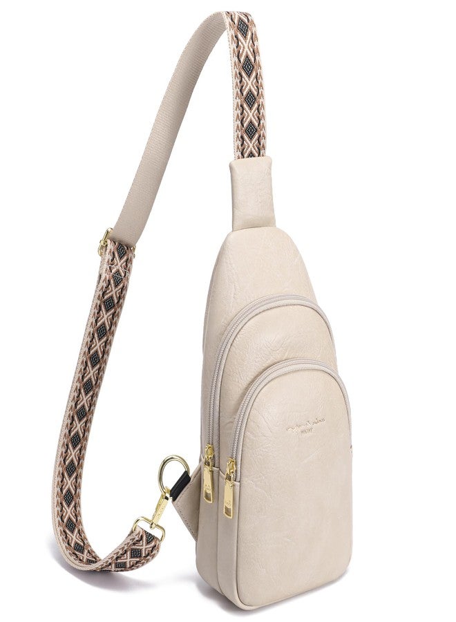 INICAT Crossbody Sling Bags Travel Cross Body Purses Faux Leather Fanny Packs Chest Bag for Women(Apricot Light) - Image 1