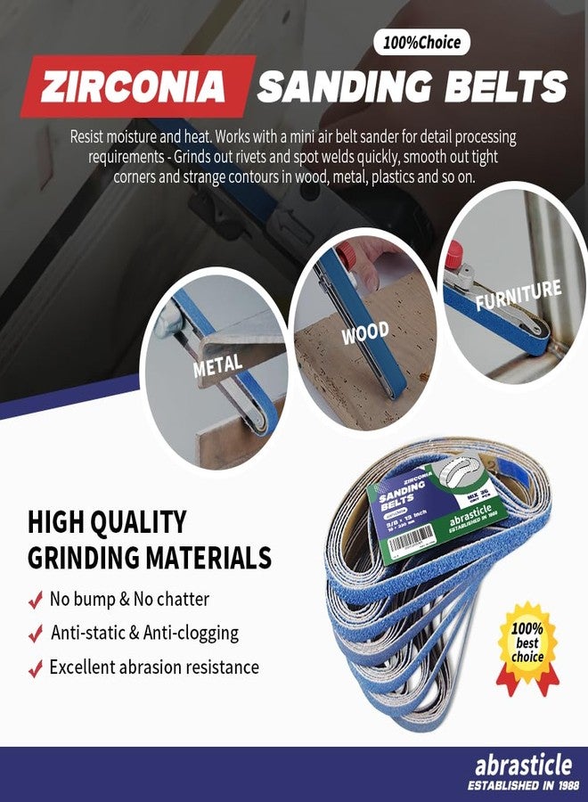 abrasticle 3/8" x 13" Zirconia Sanding Belts for Metal, 3/8 x 13 Inch Zirconia Metal Grinding Sand Paper, 36 PCS 6 Each of 60/80/100/120/180/240 Assorted Grits - Image 4