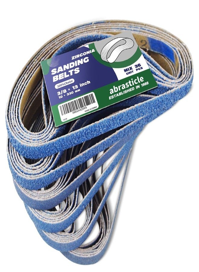 abrasticle 3/8" x 13" Zirconia Sanding Belts for Metal, 3/8 x 13 Inch Zirconia Metal Grinding Sand Paper, 36 PCS 6 Each of 60/80/100/120/180/240 Assorted Grits - Image 1