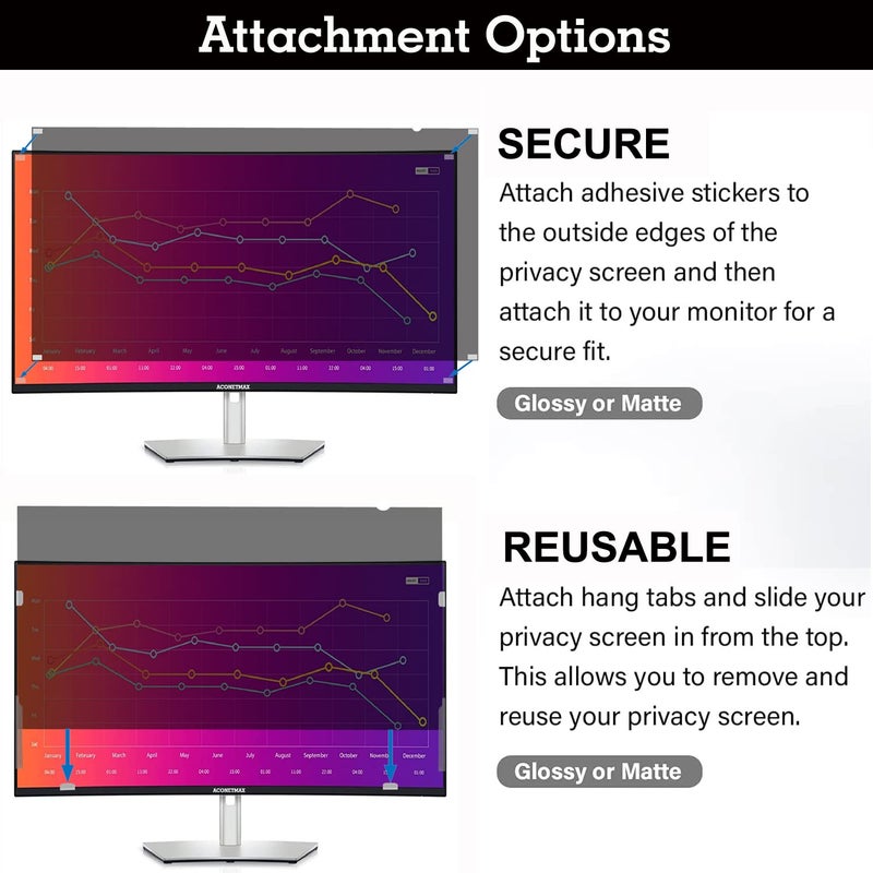 ACONETMAX 34 Inch Privacy Screen Filter for Computer Ultrawide 21:9 Curved Monitor- Privacy Shield and Anti-Glare Blue Light Shield Protector - Image 5