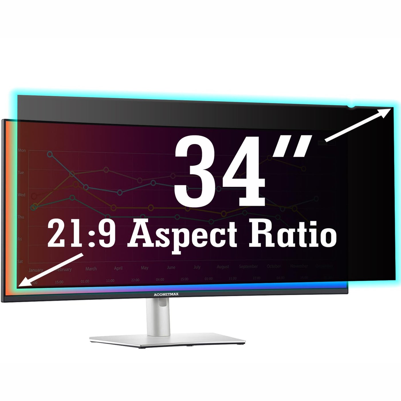 ACONETMAX 34 Inch Privacy Screen Filter for Computer Ultrawide 21:9 Curved Monitor- Privacy Shield and Anti-Glare Blue Light Shield Protector