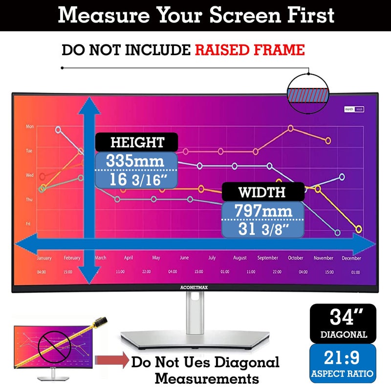 ACONETMAX 34 Inch Privacy Screen Filter for Computer Ultrawide 21:9 Curved Monitor- Privacy Shield and Anti-Glare Blue Light Shield Protector - Image 2