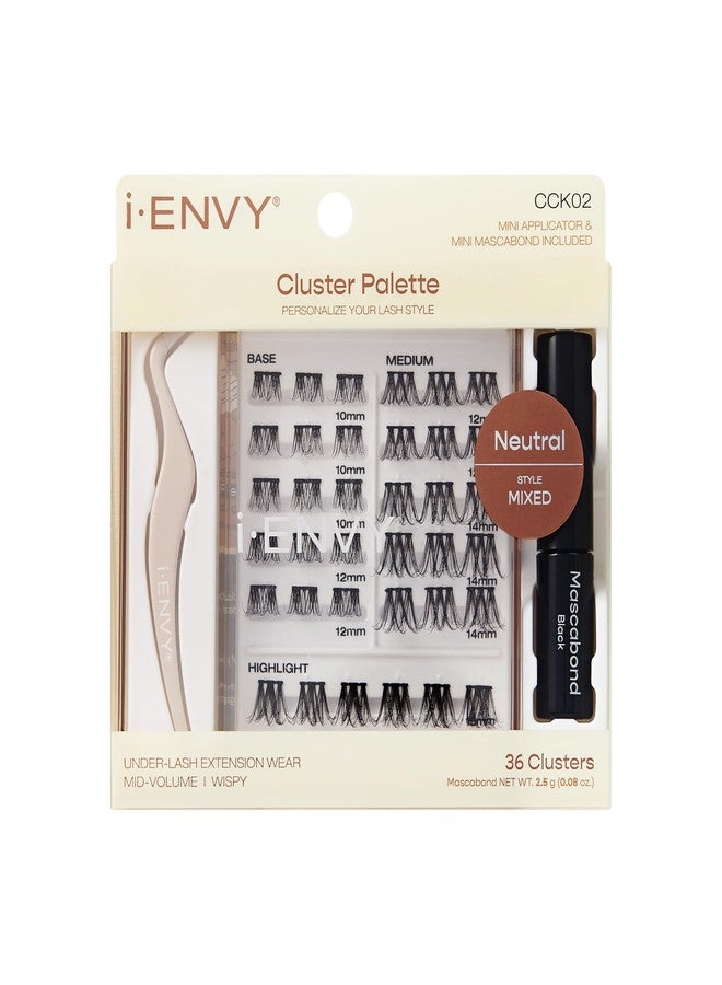 i.Envy i-ENVY Cluster Palette Kit, DIY Lash Makeup, Customizable Under Lash Extension Layering All in One Convenience, Mini Applicator & Mascabond Glue Included (Neutral) - Image 1