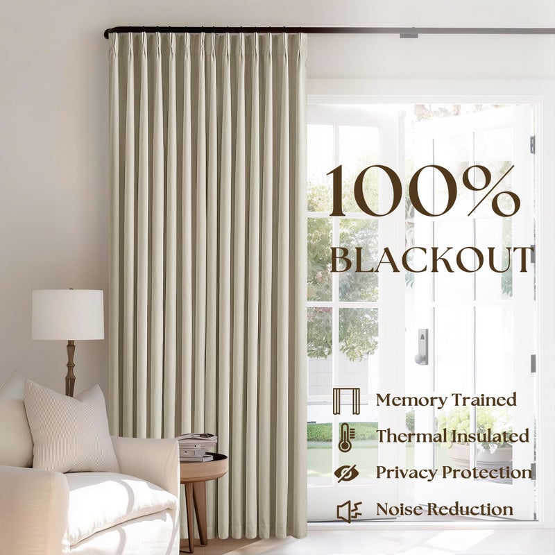 TWODRAPES 90 Inch 100% Blackout Linen Pleated Curtains 2 Panels for Living Room Pinch Pleated Back Tab Black Out Drapes Memory Shape Taupe Heat Reducing Pinch Pleat Window Curtains for Bedroom 90 Inches Long - Image 3