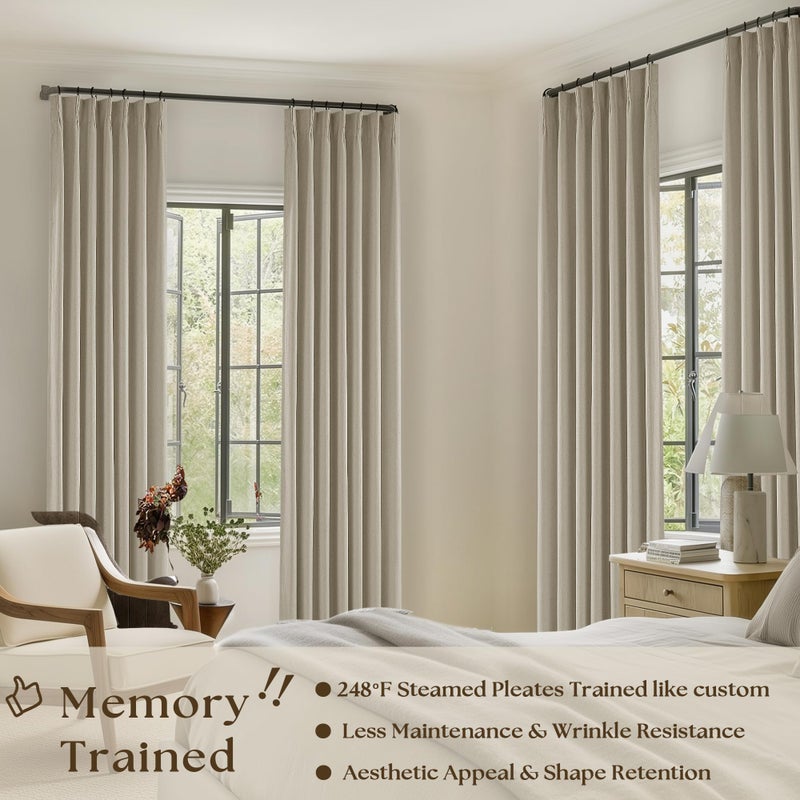 TWODRAPES 90 Inch 100% Blackout Linen Pleated Curtains 2 Panels for Living Room Pinch Pleated Back Tab Black Out Drapes Memory Shape Taupe Heat Reducing Pinch Pleat Window Curtains for Bedroom 90 Inches Long - Image 2