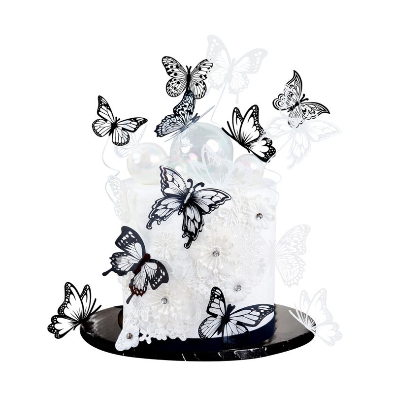 Ercadio 3d 36 Pack Butterfly Cake Toppers Black and White Pvc Butterfly Cake Toppers Mix Style Hollow Arts Butter-fly Cupcake Picks for Baby Shower Birthday Wedding Party Cake Decoration Supplies - Image 1