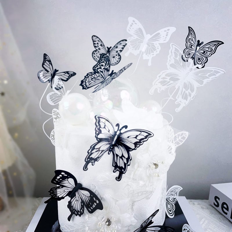 Ercadio 3d 36 Pack Butterfly Cake Toppers Black and White Pvc Butterfly Cake Toppers Mix Style Hollow Arts Butter-fly Cupcake Picks for Baby Shower Birthday Wedding Party Cake Decoration Supplies - Image 5